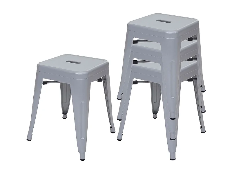 Lot de 4 tabourets métal grise 39 x 39 x 46 cm 04_0005234