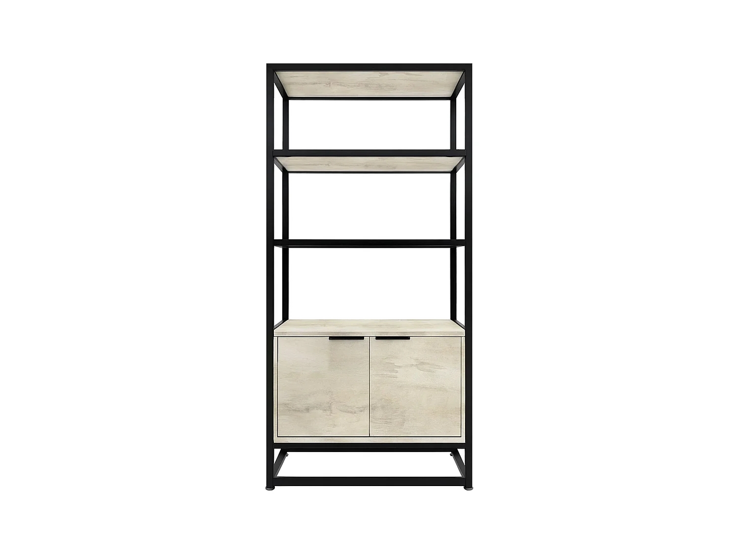 Edo - Scaffale Libreria a Muro 76x162,5x33,5 cm 3 Ripiani con Mobiletto 2 Ante in Legno Bleach Struttura in Metallo Nero