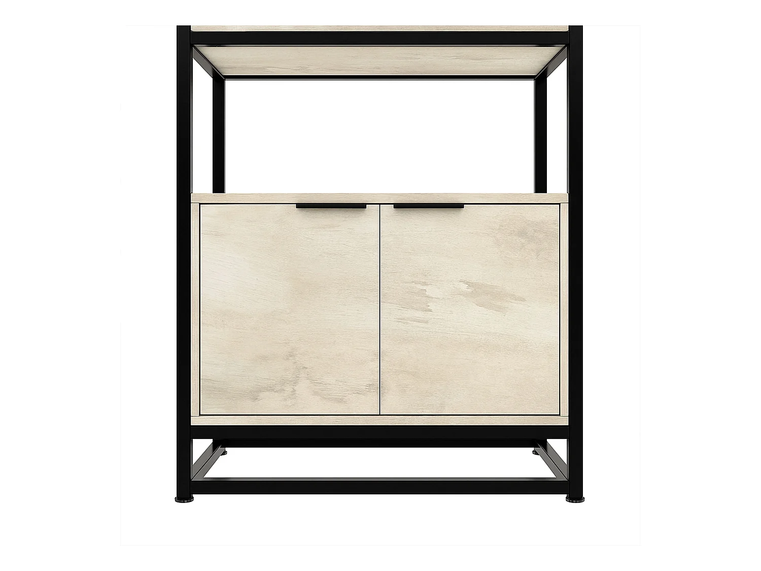 Edo - Scaffale Libreria a Muro 76x162,5x33,5 cm 3 Ripiani con Mobiletto 2 Ante in Legno Bleach Struttura in Metallo Nero