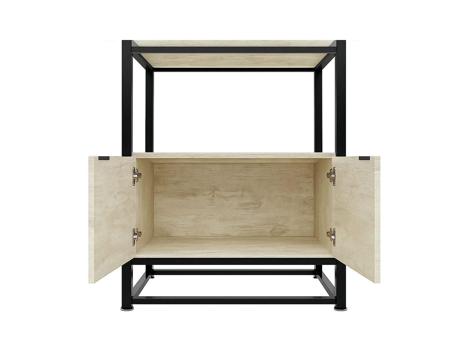 Edo - Scaffale Libreria a Muro 76x162,5x33,5 cm 3 Ripiani con Mobiletto 2 Ante in Legno Bleach Struttura in Metallo Nero