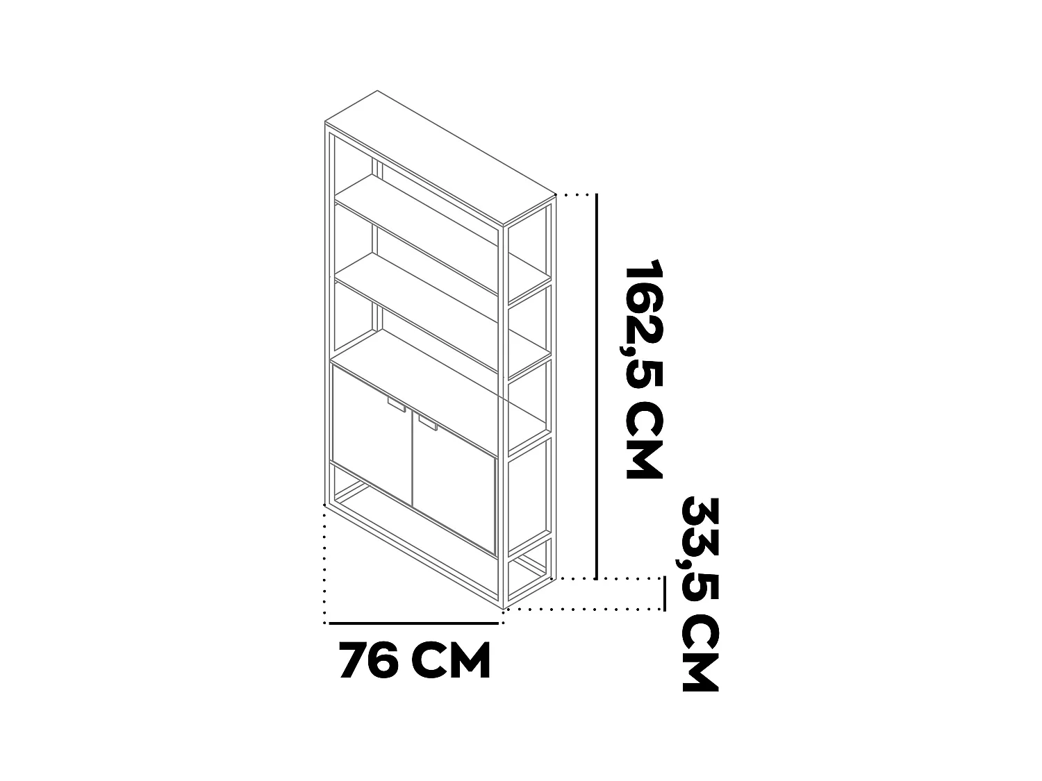 Edo - Scaffale Libreria a Muro 76x162,5x33,5 cm 3 Ripiani con Mobiletto 2 Ante in Legno Bleach Struttura in Metallo Nero