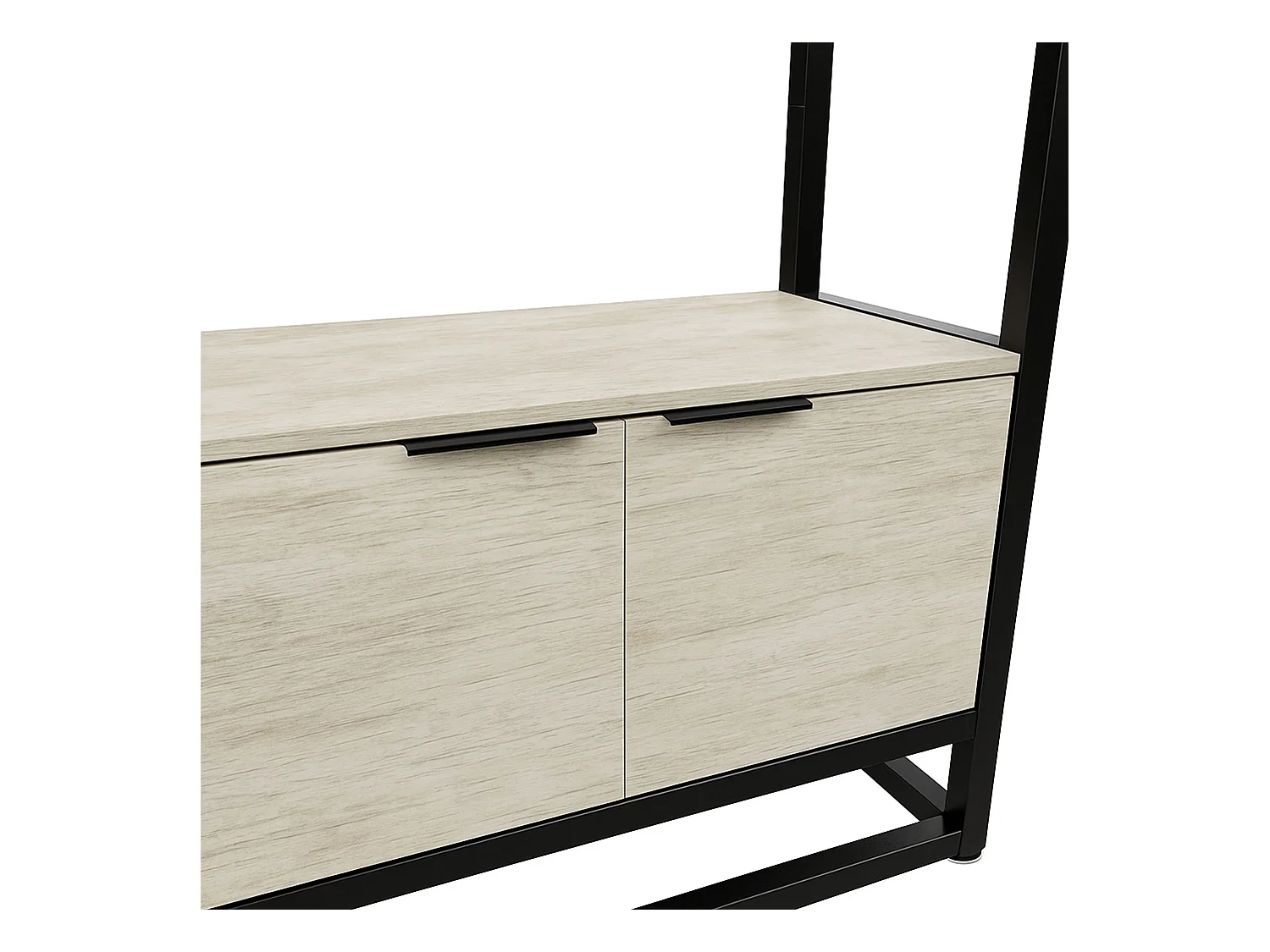 Edo - Scaffale Libreria a Muro 76x162,5x33,5 cm 3 Ripiani con Mobiletto 2 Ante in Legno Bleach Struttura in Metallo Nero