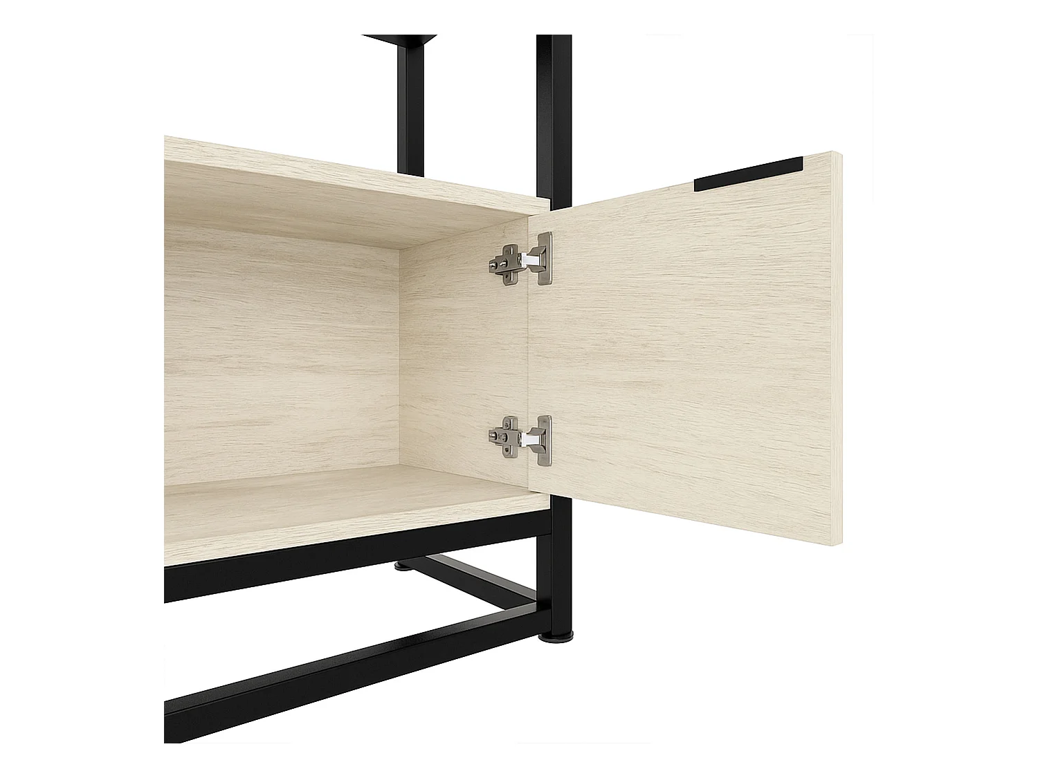 Edo - Scaffale Libreria a Muro 76x162,5x33,5 cm 3 Ripiani con Mobiletto 2 Ante in Legno Bleach Struttura in Metallo Nero