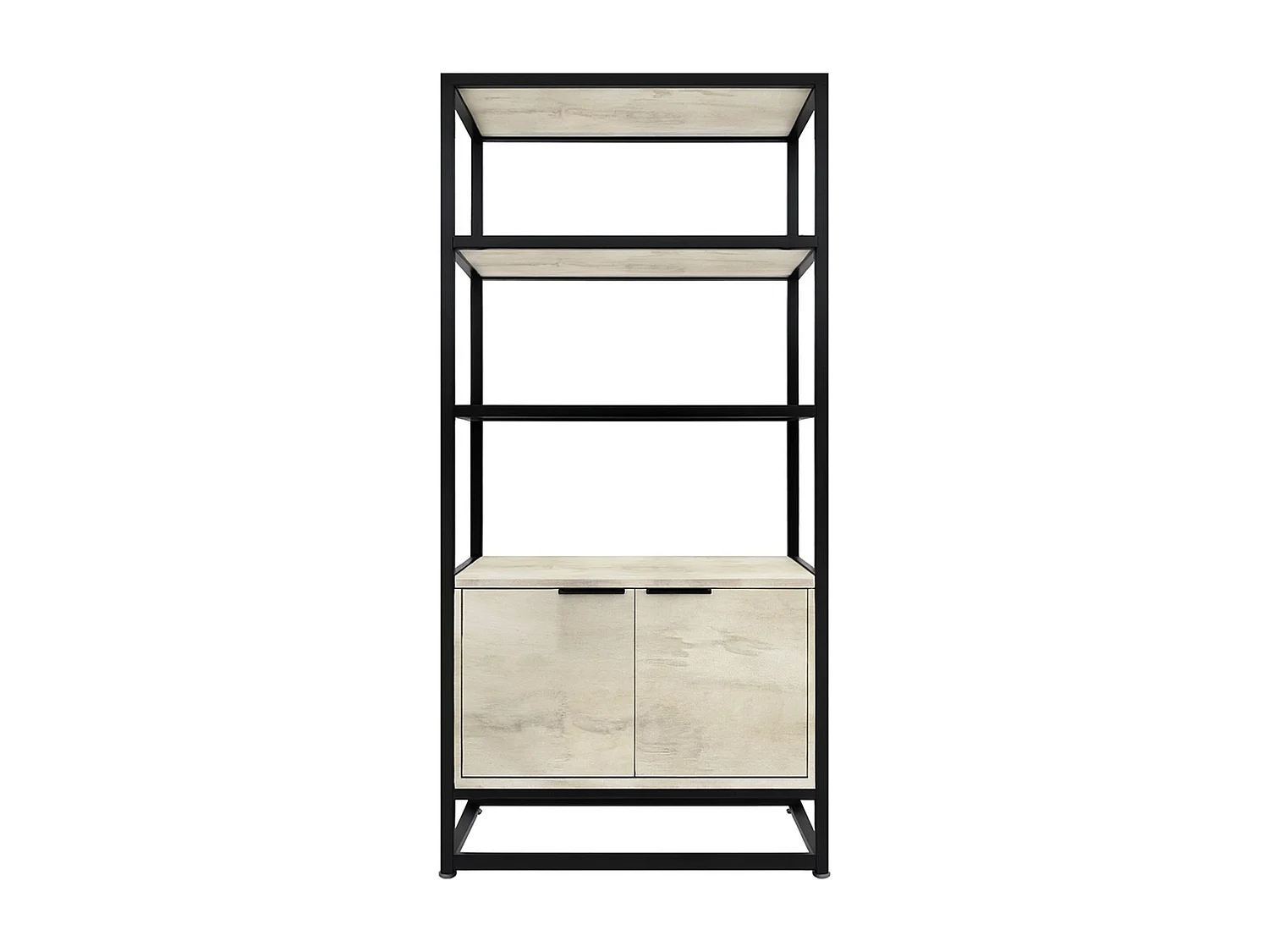 Edo - Estante de Parede 76x162,5x33,5 cm 3 Prateleiras com Armário 2 Portas em Madeira Bleach Estrutura Metálica Preto