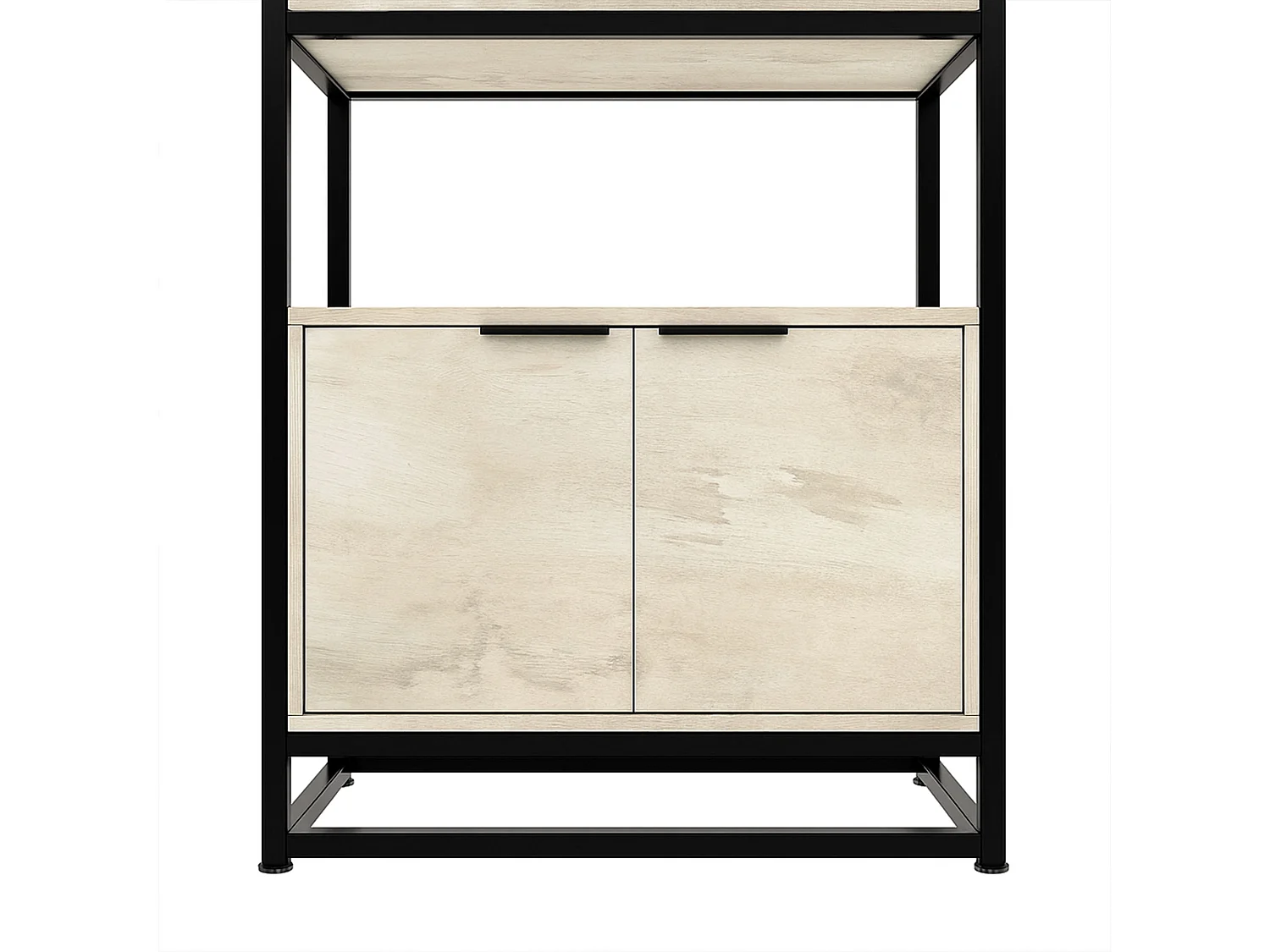 Edo - Estante de Parede 76x162,5x33,5 cm 3 Prateleiras com Armário 2 Portas em Madeira Bleach Estrutura Metálica Preto