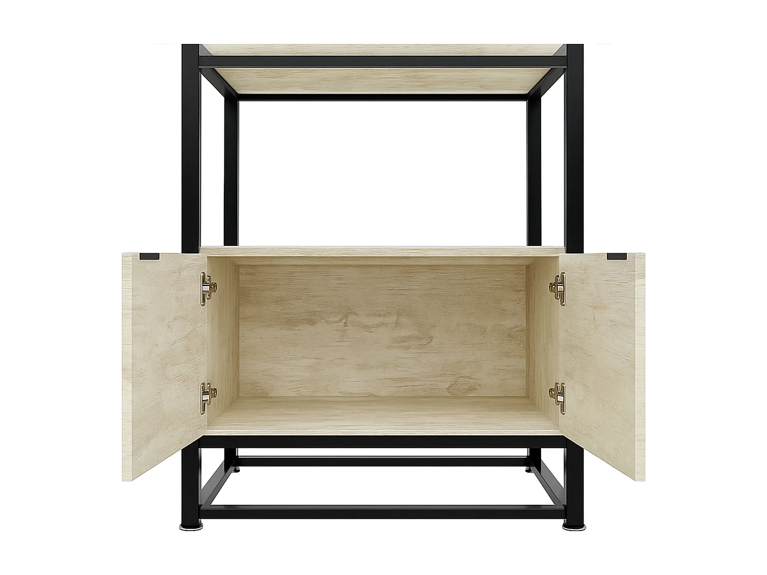 Edo - Estante de Parede 76x162,5x33,5 cm 3 Prateleiras com Armário 2 Portas em Madeira Bleach Estrutura Metálica Preto