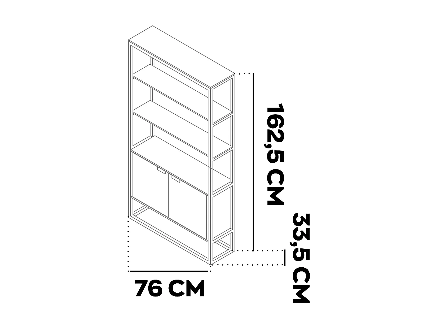 Edo - Estante de Parede 76x162,5x33,5 cm 3 Prateleiras com Armário 2 Portas em Madeira Bleach Estrutura Metálica Preto