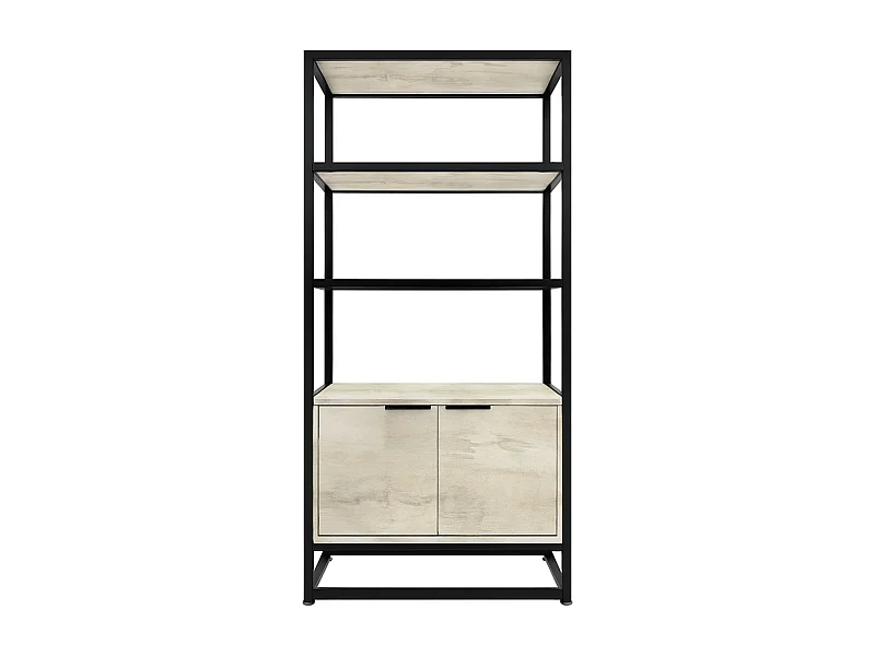 Edo - Étagère Bibliothèque Murale 76x162,5x33,5 cm 3 Étagères avec Meuble 2 Portes en Bois Bleach Structure en Métal Noir