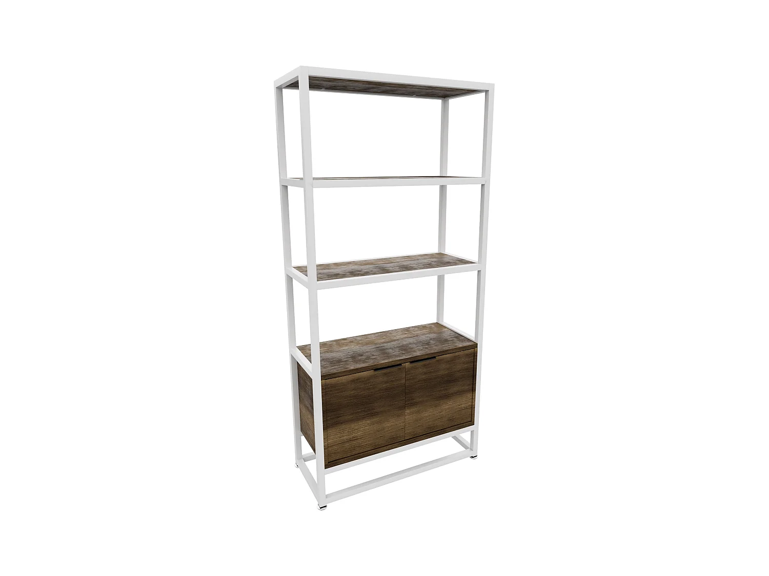 Edo - Scaffale Libreria a Muro 76x162,5x33,5 cm 3 Ripiani con Mobiletto 2 Ante in Legno Oak Struttura in Metallo Bianco