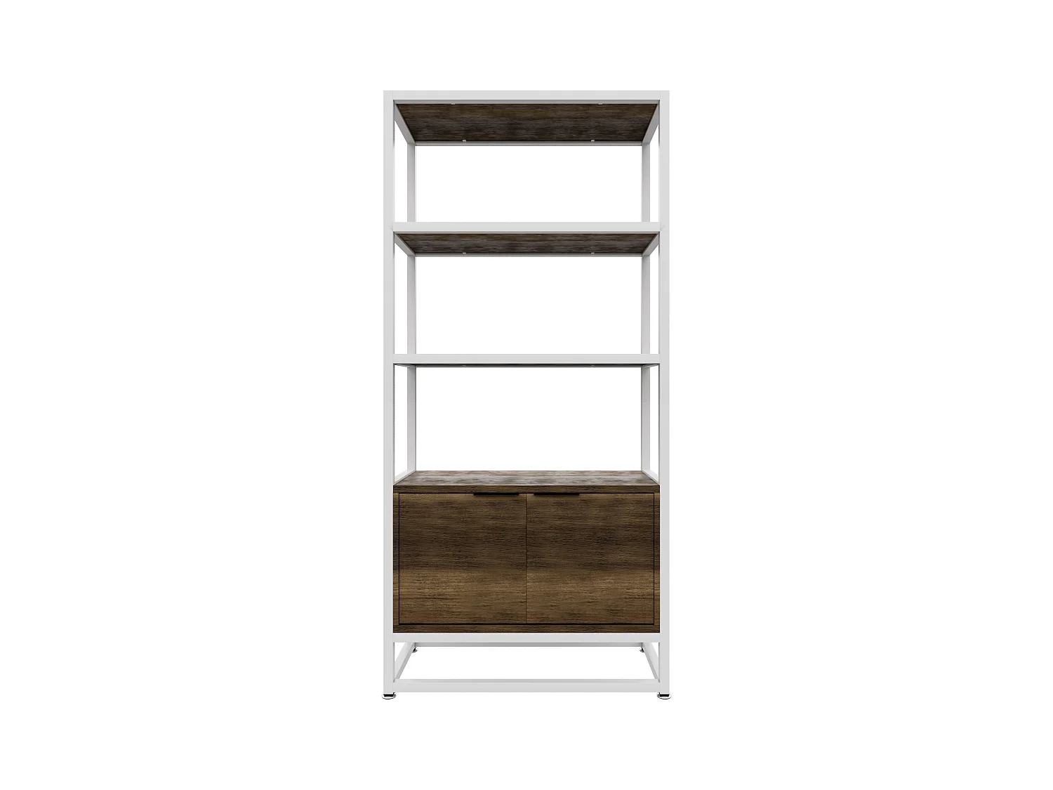 Edo - Scaffale Libreria a Muro 76x162,5x33,5 cm 3 Ripiani con Mobiletto 2 Ante in Legno Oak Struttura in Metallo Bianco