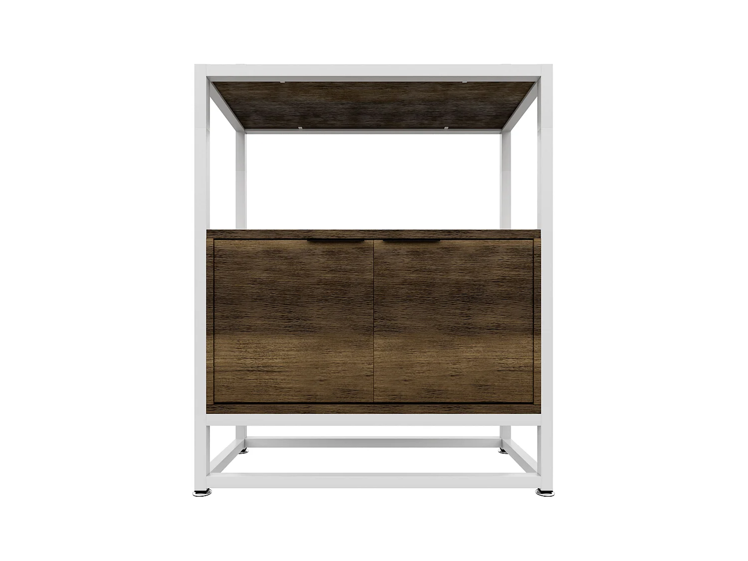 Edo - Scaffale Libreria a Muro 76x162,5x33,5 cm 3 Ripiani con Mobiletto 2 Ante in Legno Oak Struttura in Metallo Bianco