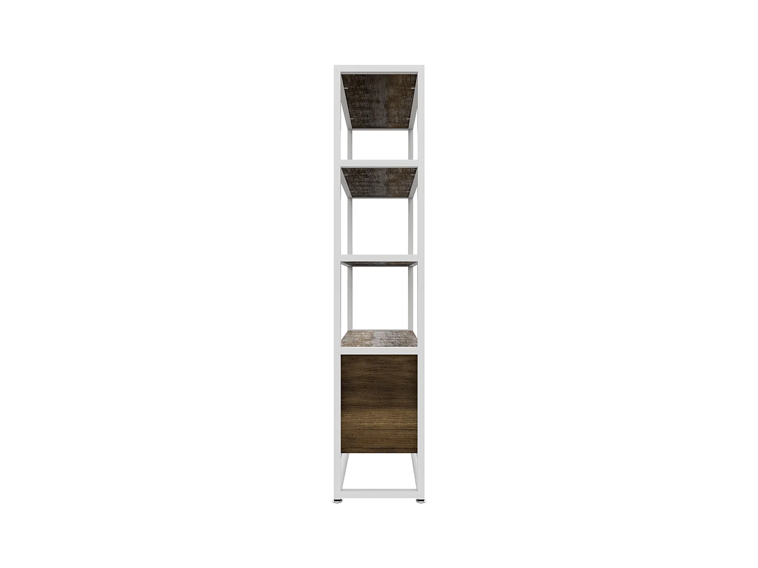 Edo - Scaffale Libreria a Muro 76x162,5x33,5 cm 3 Ripiani con Mobiletto 2 Ante in Legno Oak Struttura in Metallo Bianco