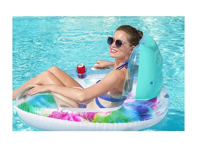 Bouée - Bestway - Multicolore - Diametre 117 cm - Avec appuie-tete, poignées et porte gobelet