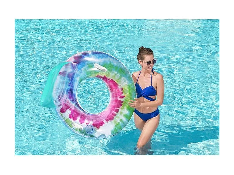 Bouée - Bestway - Multicolore - Diametre 117 cm - Avec appuie-tete, poignées et porte gobelet