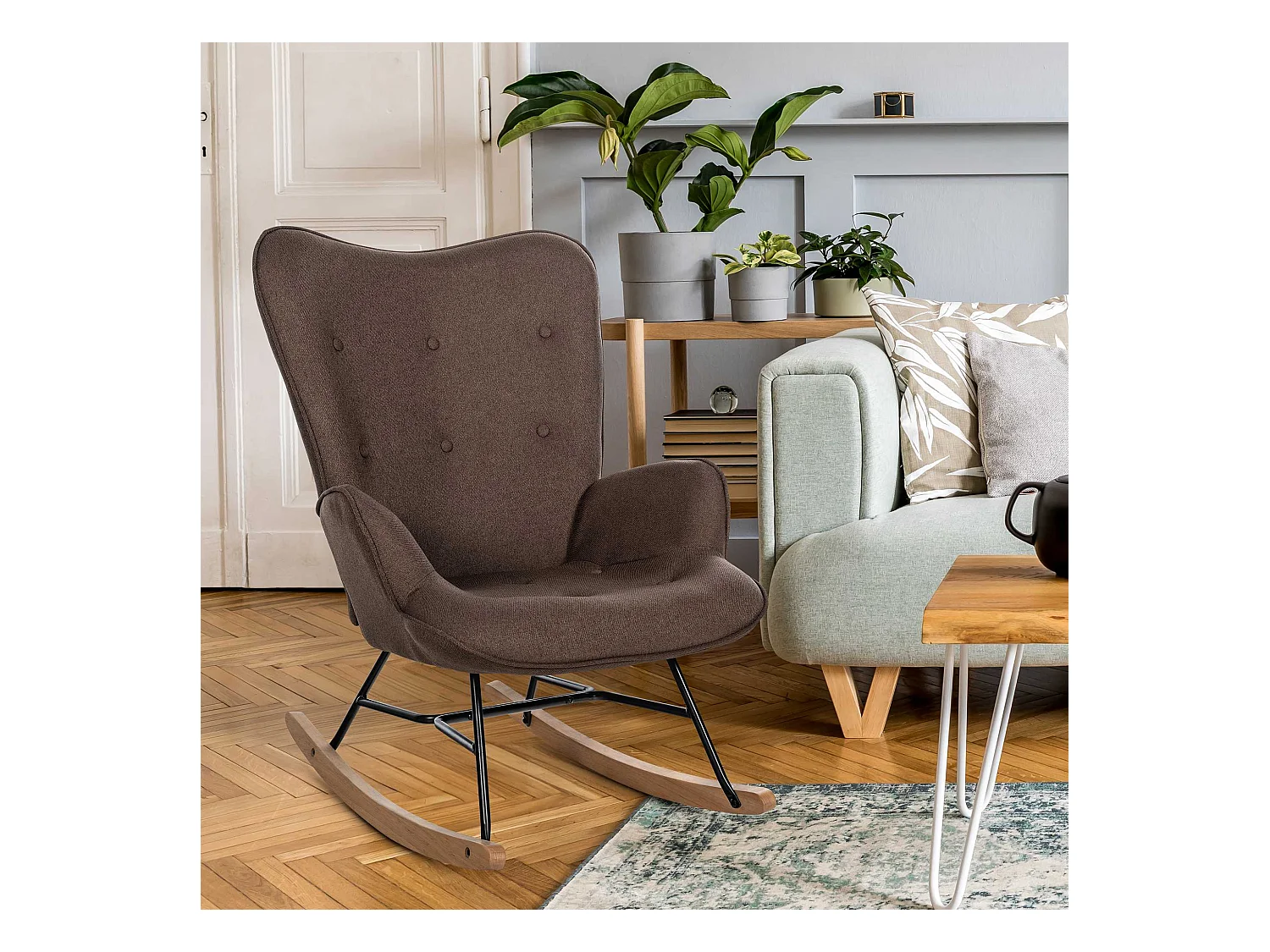 Fauteuil à bascule rocking métal marron 71 x 88 x 98 cm 10_0003803