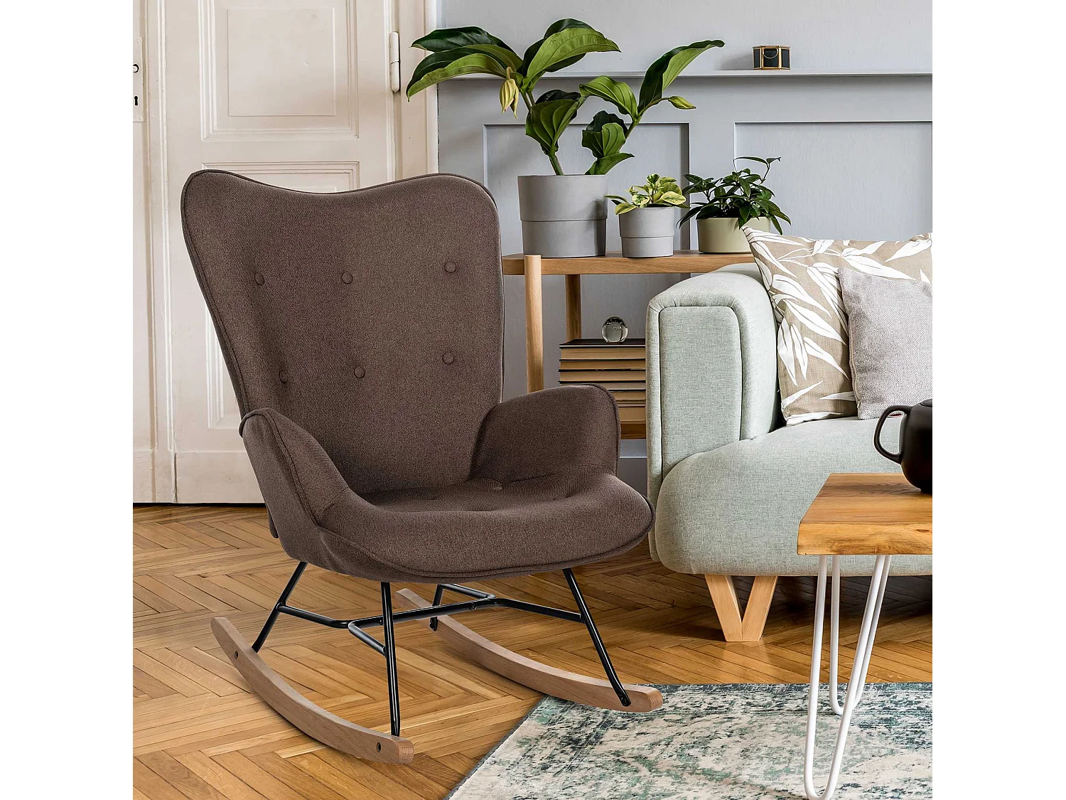 Fauteuil à bascule rocking métal marron 71 x 88 x 98 cm 10_0003803