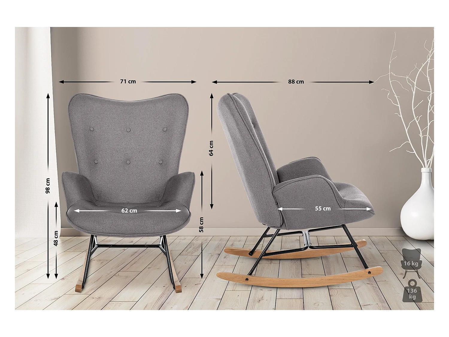 Fauteuil à bascule rocking métal marron 71 x 88 x 98 cm 10_0003806