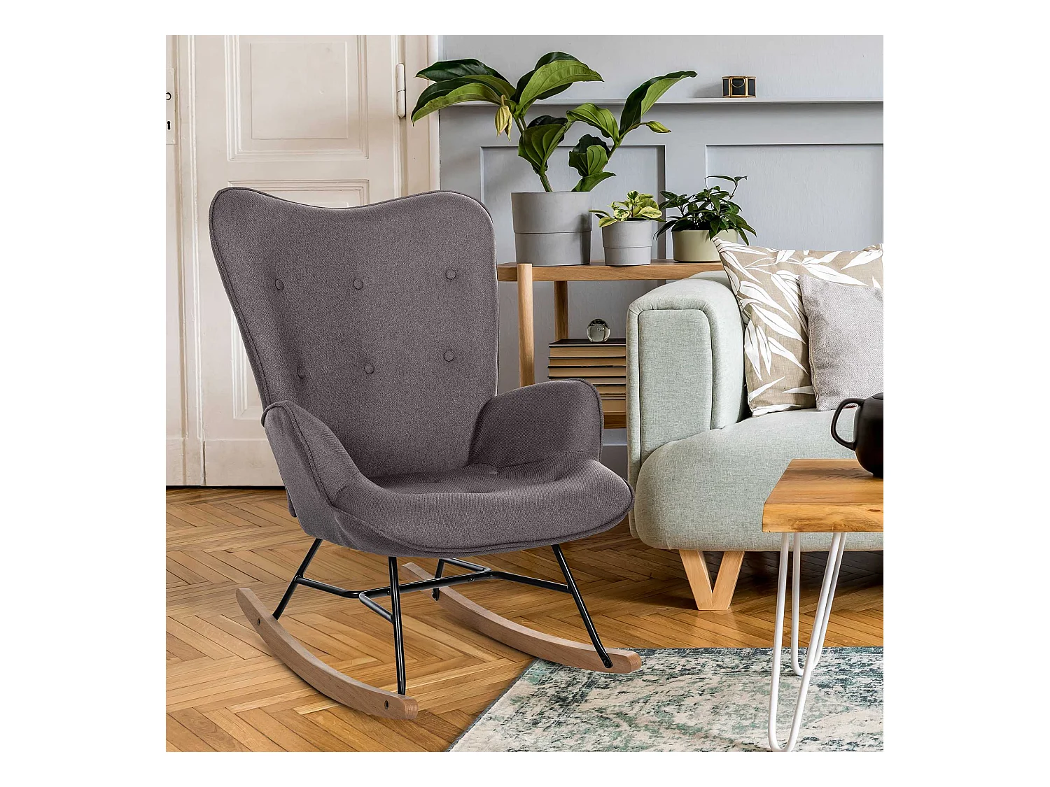 Fauteuil à bascule rocking métal marron 71 x 88 x 98 cm 10_0003805