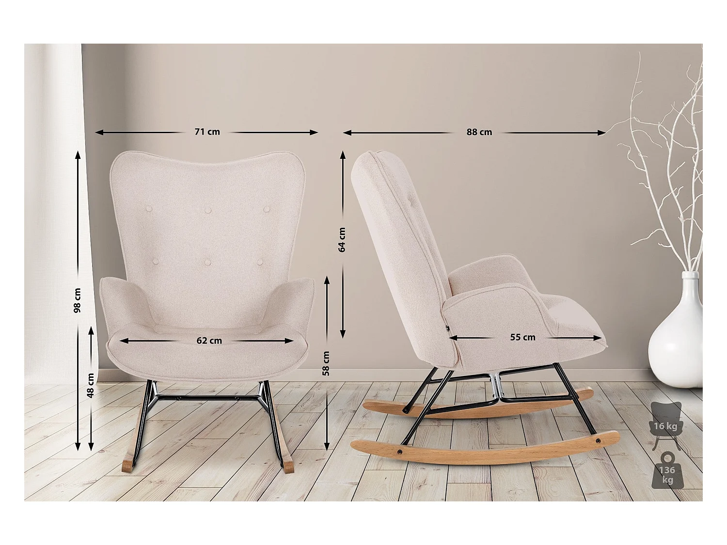 Fauteuil à bascule rocking métal marron 71 x 88 x 98 cm 10_0003804