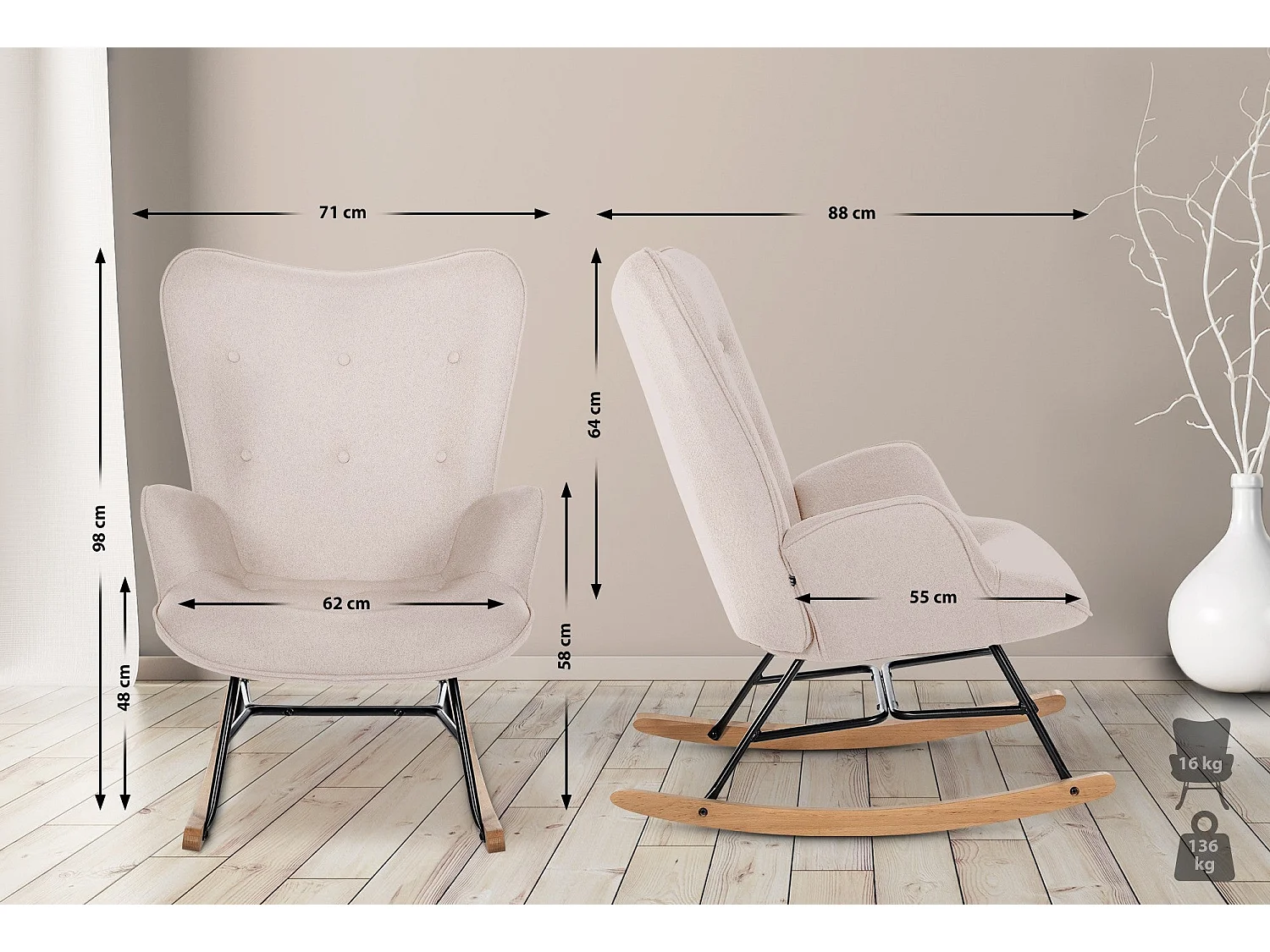 Fauteuil à bascule rocking métal marron 71 x 88 x 98 cm 10_0003804