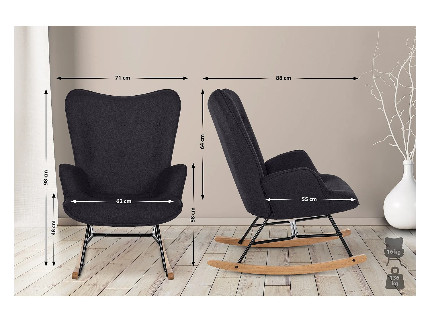 Fauteuil à bascule rocking métal marron 71 x 88 x 98 cm 10_0003807