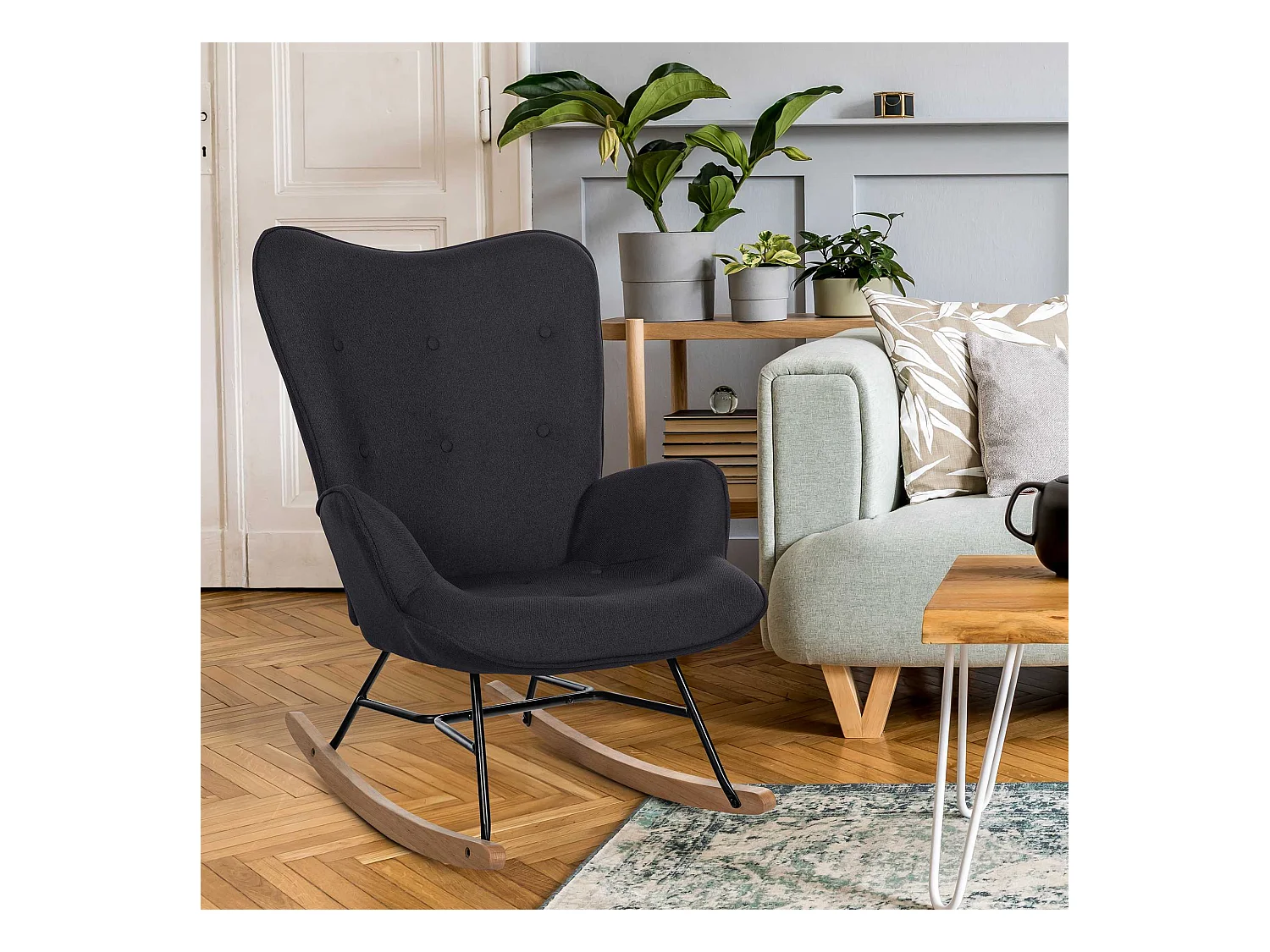 Fauteuil à bascule rocking métal marron 71 x 88 x 98 cm 10_0003807