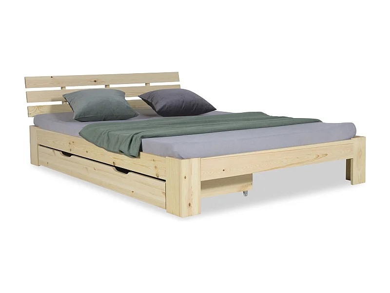 Lit double 140x200 cm bois marron 173 x 63 x 16 cm LIT06226