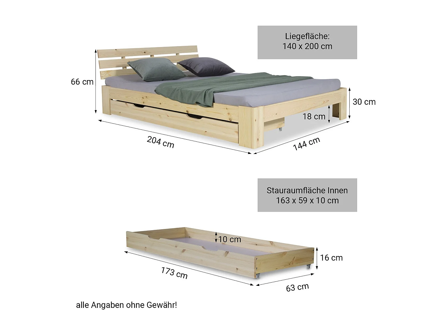 Lit double 140x200 cm bois marron 173 x 63 x 16 cm LIT06226