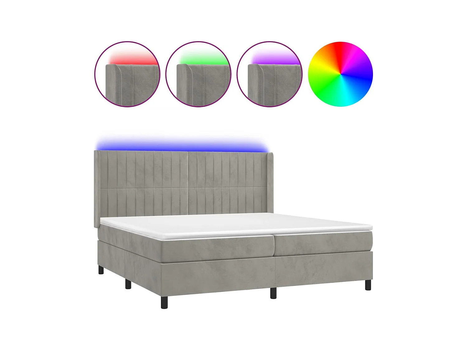Cadre de lit LED tissu grise 203 x 203 x 128 cm TDL0207766