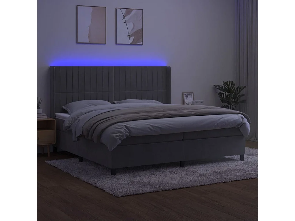 Cadre de lit LED tissu grise 203 x 203 x 128 cm TDL0207766