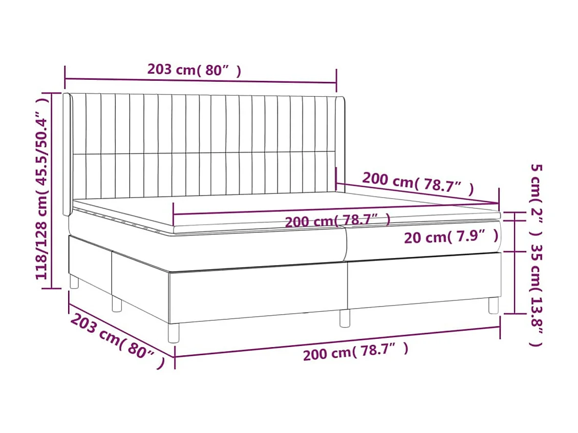 Cadre de lit LED tissu grise 203 x 203 x 128 cm TDL0207766