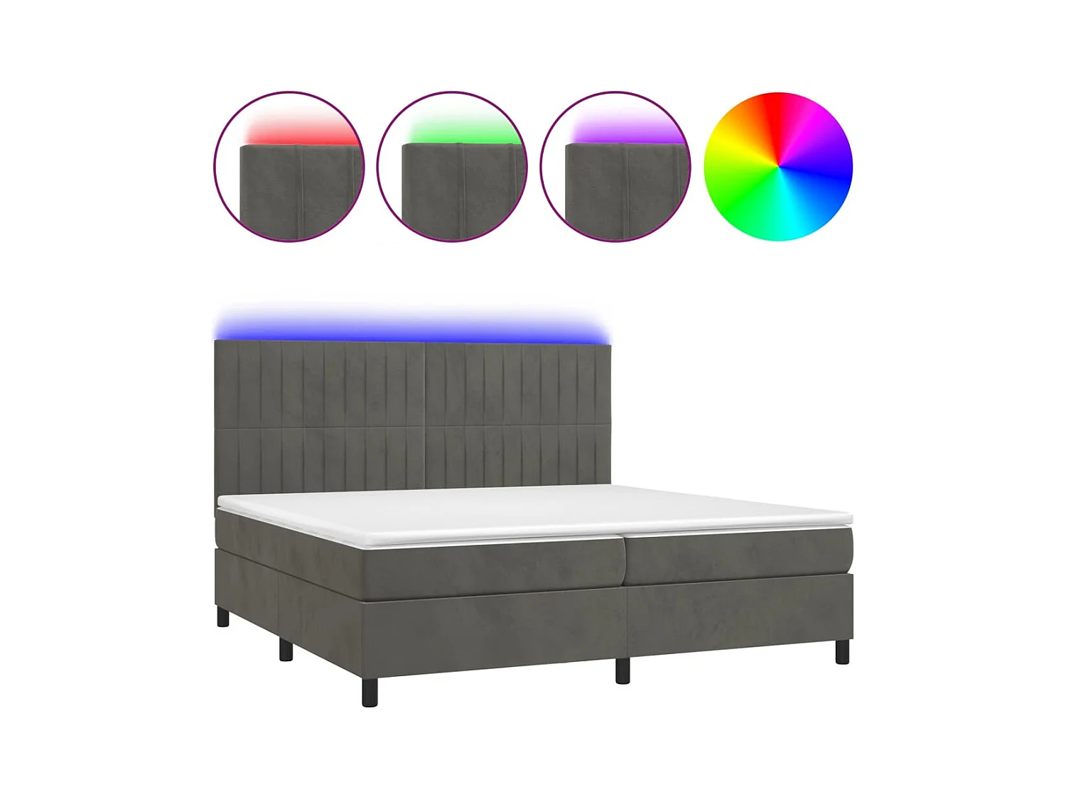 Cadre de lit LED tissu grise 203 x 200 x 128 cm TDL0207683