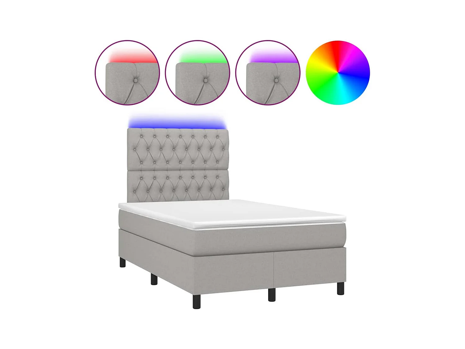 Cadre de lit LED tissu grise 203 x 120 x 128 cm TDL0207882