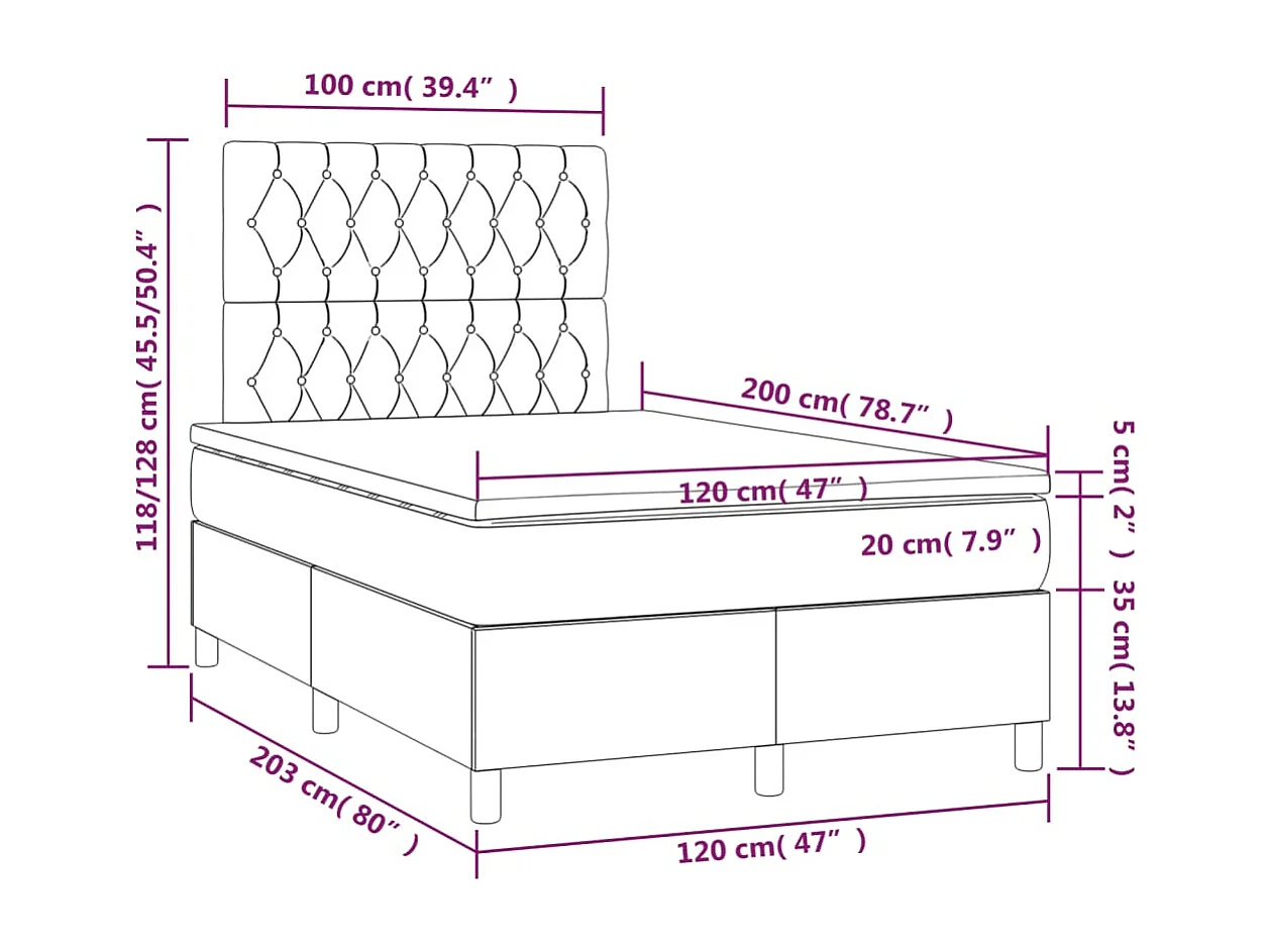 Cadre de lit LED tissu grise 203 x 120 x 128 cm TDL0207869