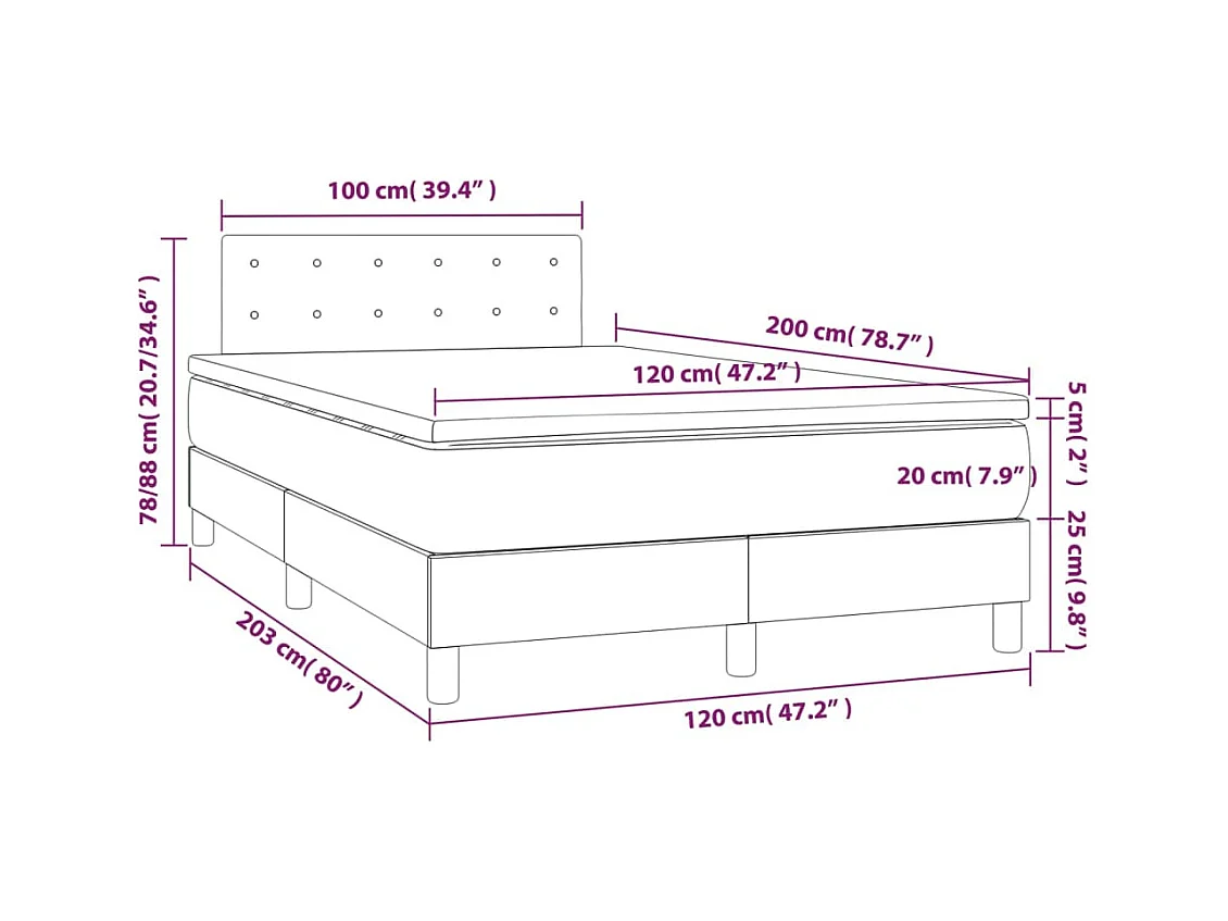 Sommier tapissier avec matelas noire 203 x 120 x 88 cm TDL0208738