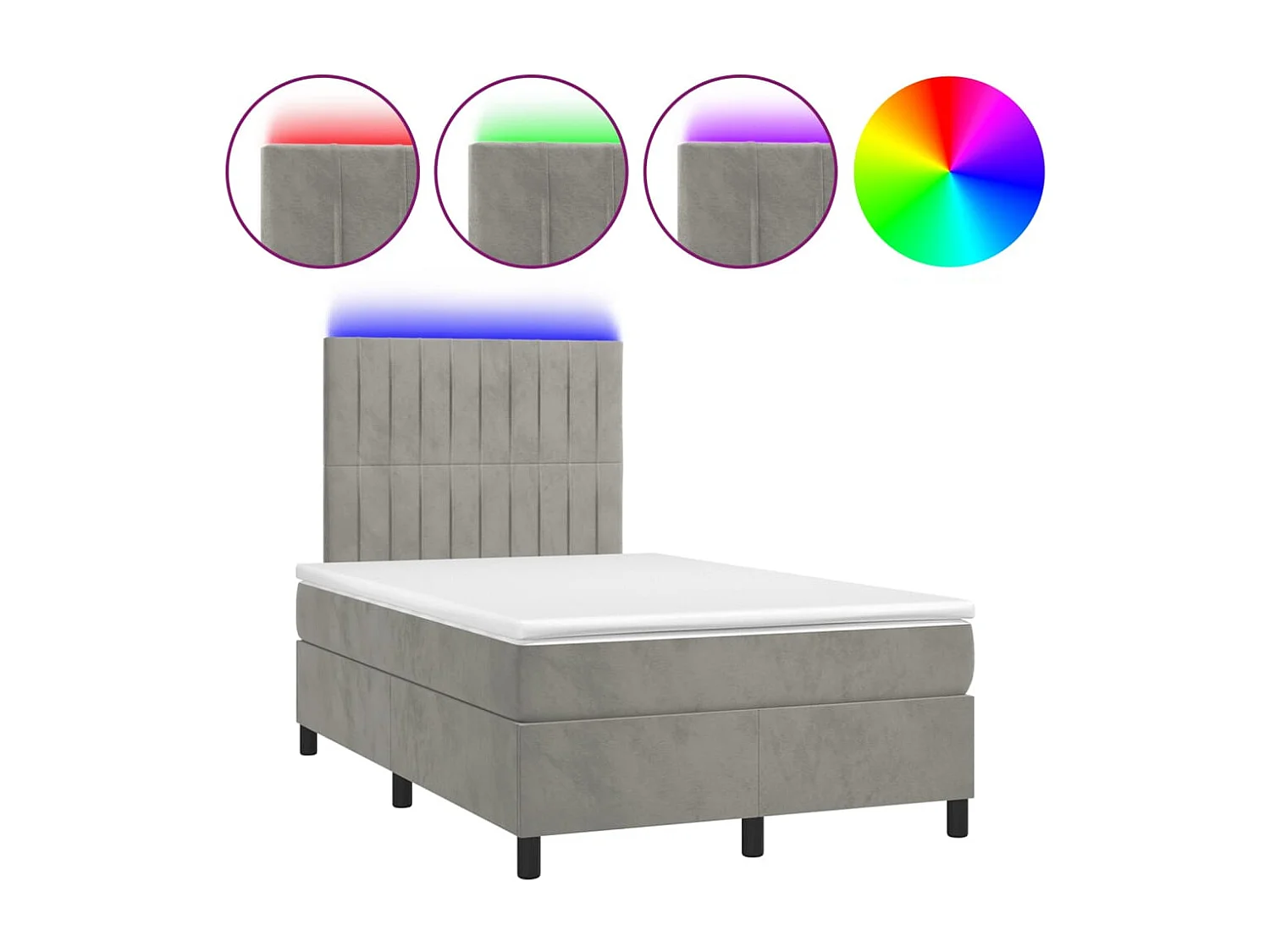 Cadre de lit LED tissu grise 203 x 120 x 128 cm TDL0207866