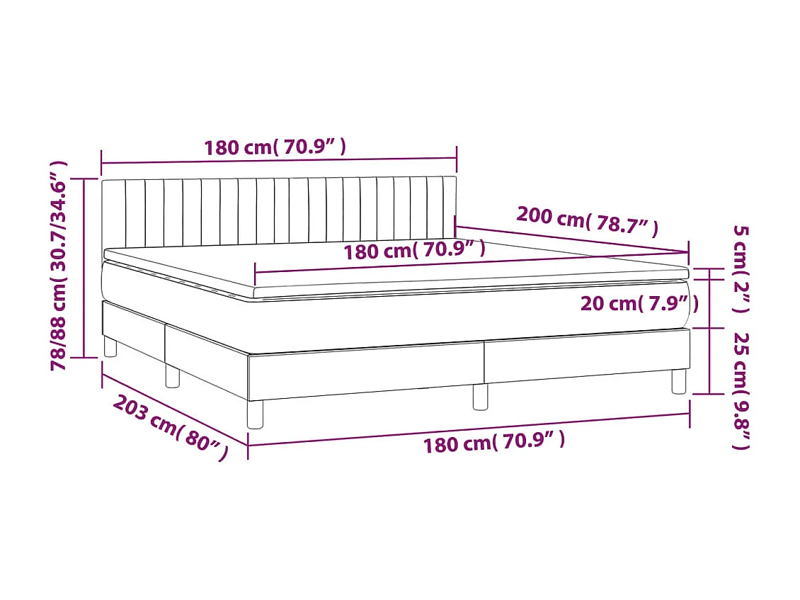 Cadre de lit LED tissu grise 203 x 180 x 88 cm TDL0208324