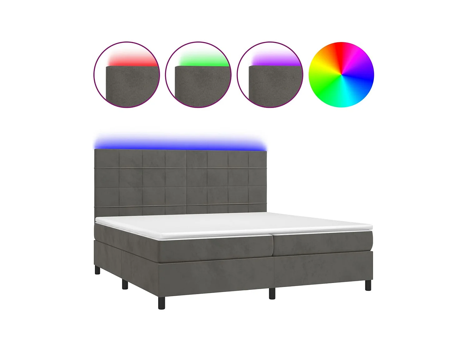 Cadre de lit LED tissu grise 203 x 200 x 128 cm TDL0207687