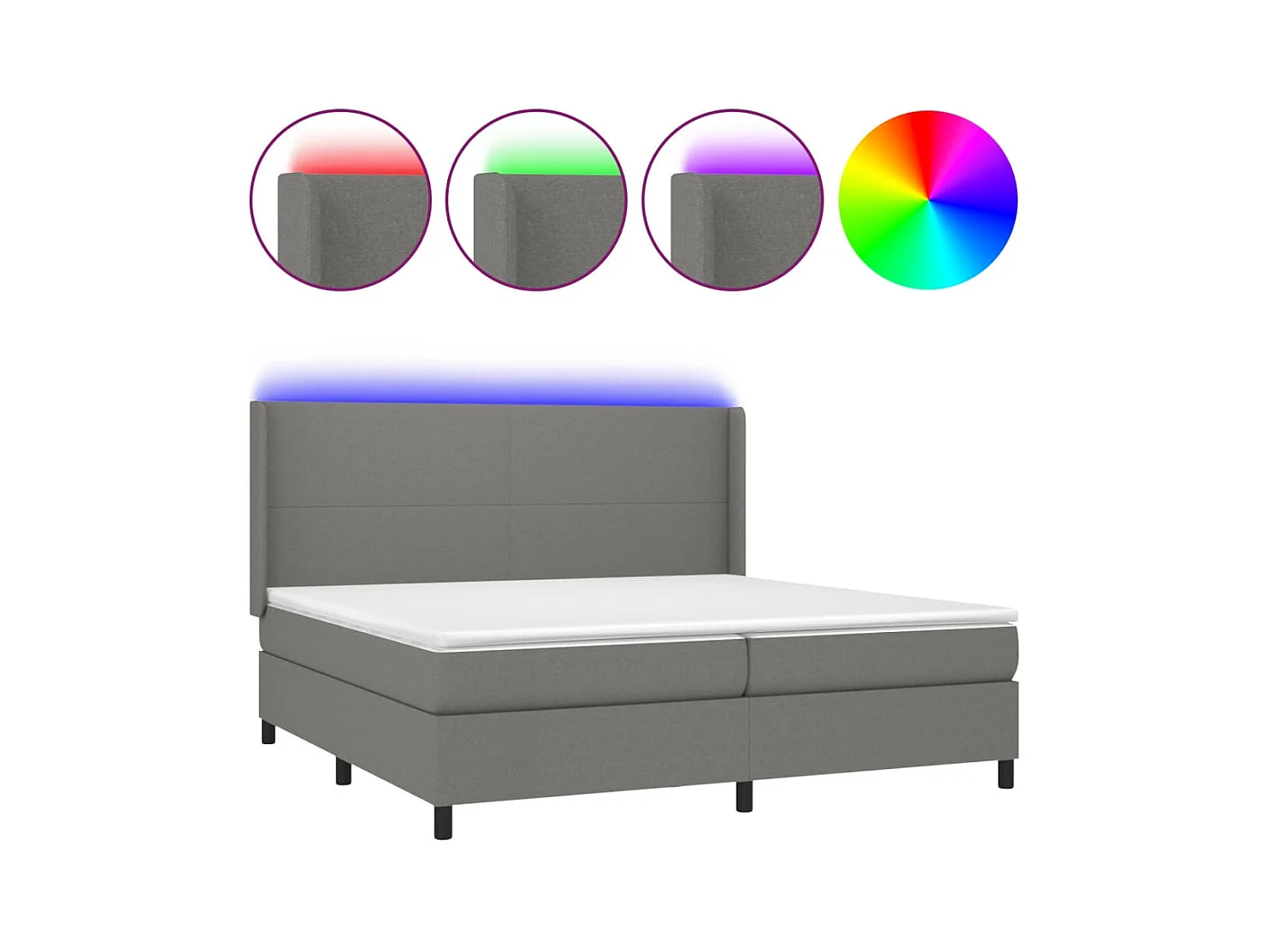 Cadre de lit LED tissu grise 203 x 203 x 128 cm TDL0208313