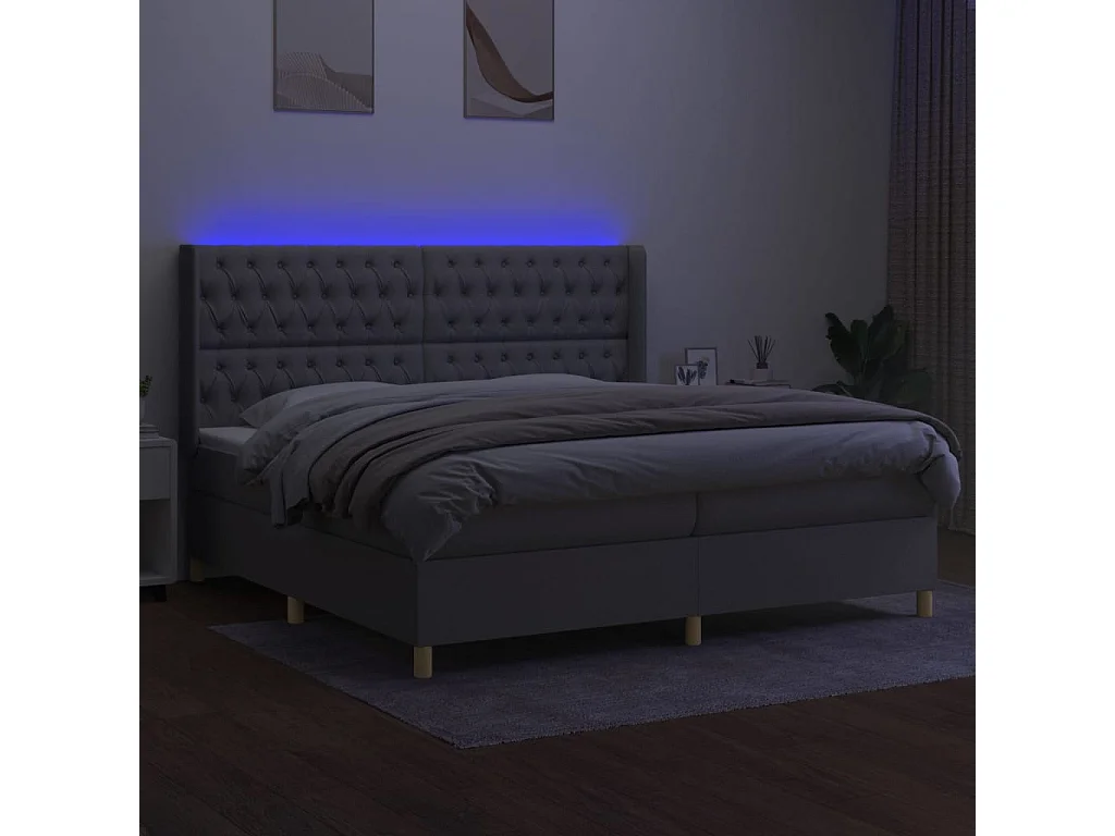 Cadre de lit LED tissu grise 203 x 203 x 128 cm TDL0207776