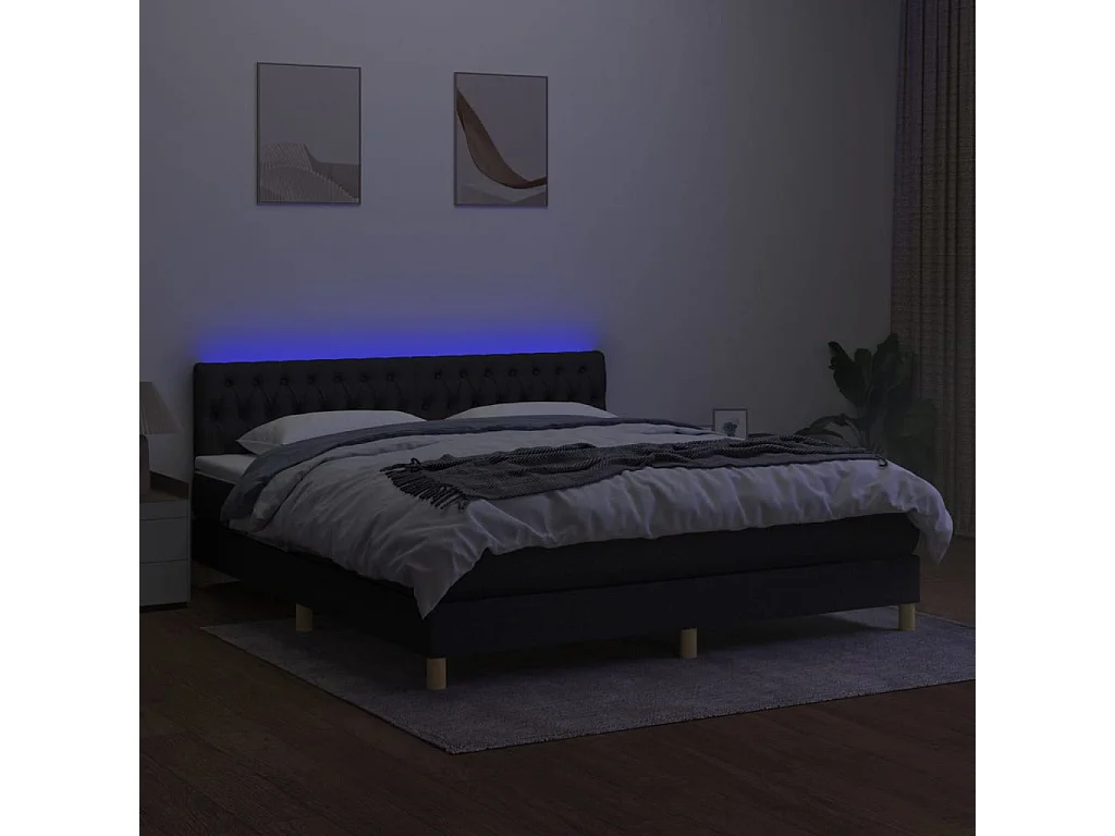 Cadre de lit LED tissu noire 203 x 180 x 88 cm TDL0209162