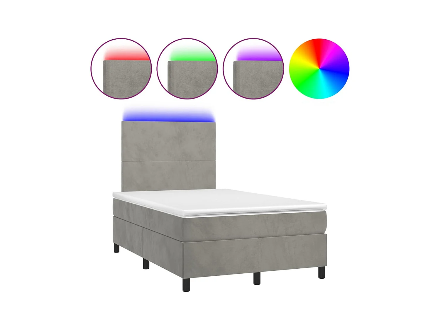 Cadre de lit LED tissu grise 203 x 120 x 128 cm TDL0207871