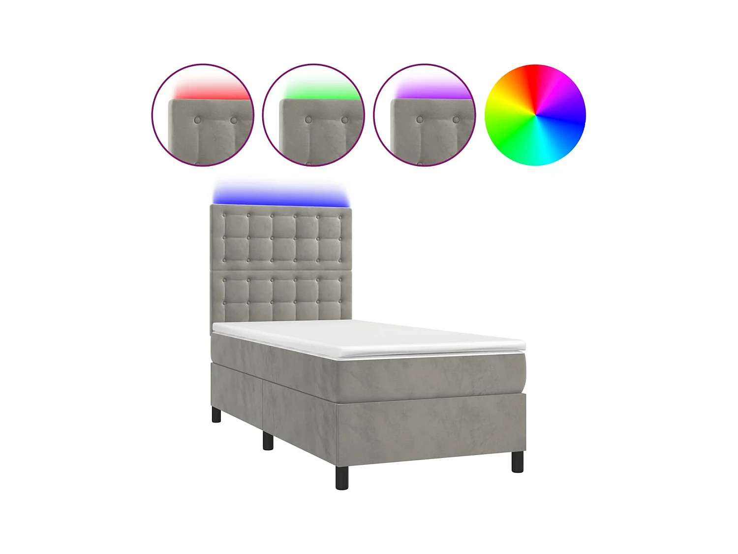 Cadre de lit LED tissu grise 203 x 100 x 128 cm TDL0207918