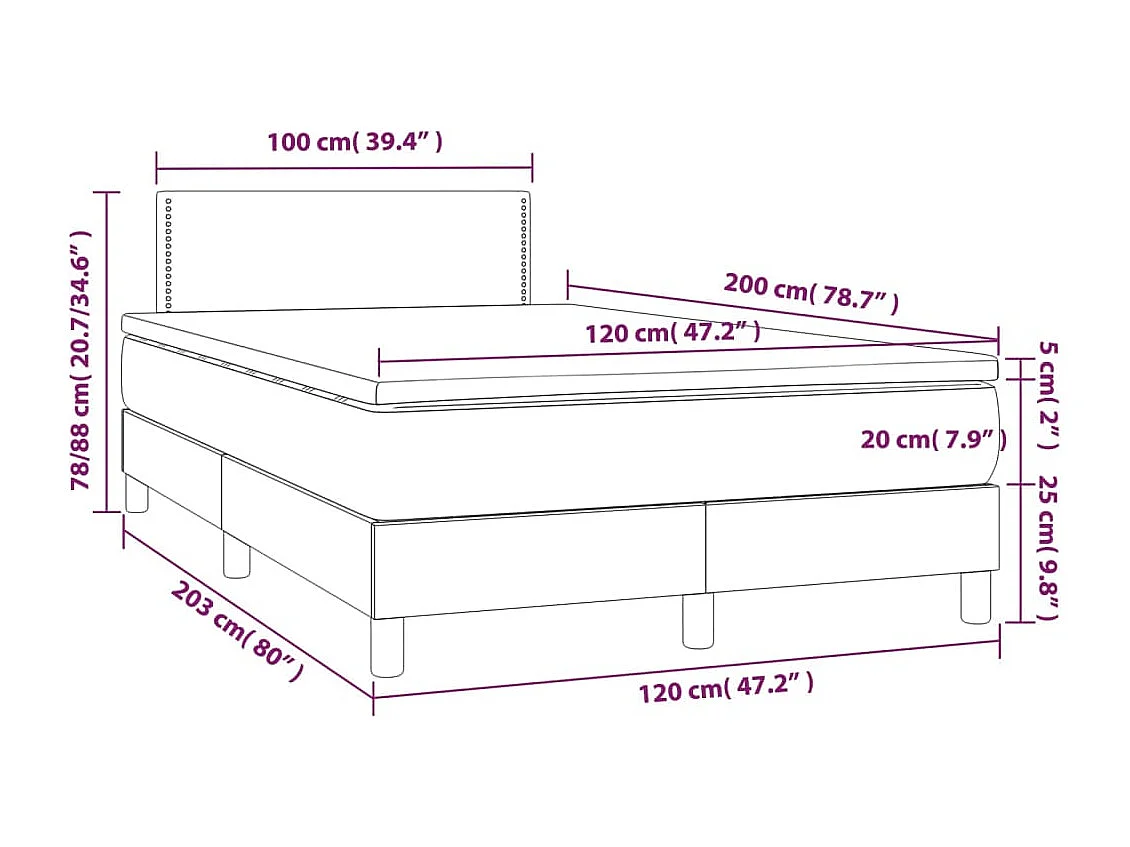 Cadre de lit LED tissu grise 203 x 120 x 88 cm TDL0208418