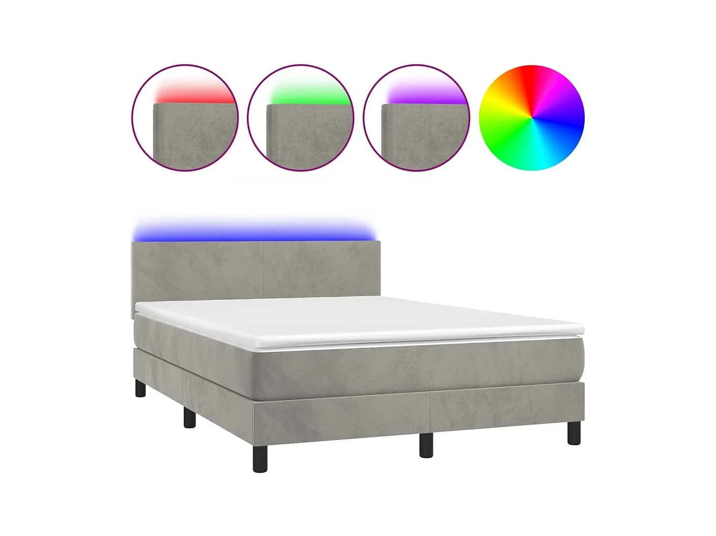 Cadre de lit LED tissu grise 203 x 144 x 88 cm TDL0207843