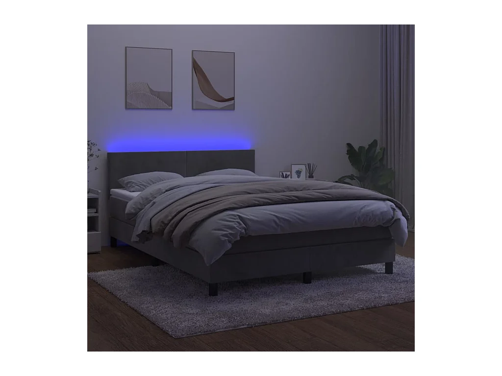 Cadre de lit LED tissu grise 203 x 144 x 88 cm TDL0207843
