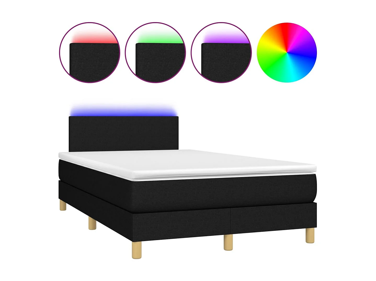 Cadre de lit LED tissu noire 203 x 120 x 88 cm TDL0209284