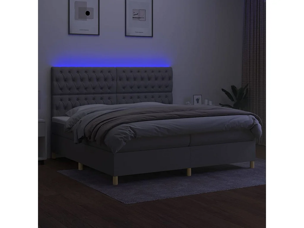 Cadre de lit LED tissu grise 203 x 200 x 128 cm TDL0207787