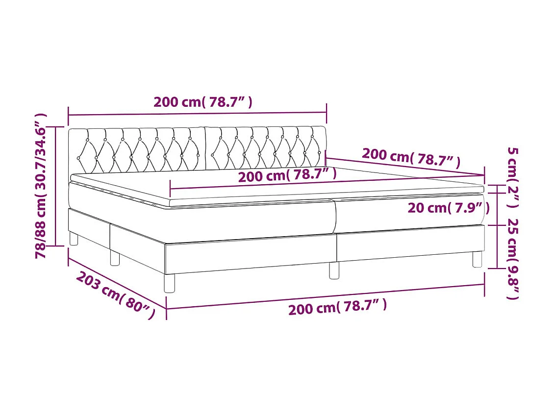 Cadre de lit LED tissu grise 203 x 200 x 88 cm TDL0208291