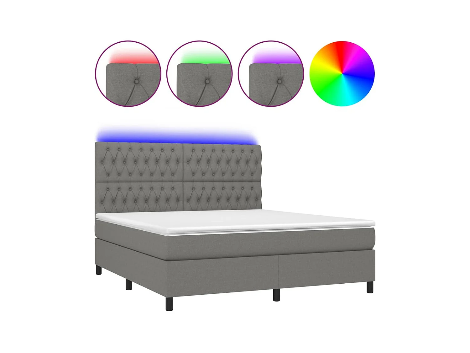 Cadre de lit LED tissu grise 203 x 160 x 128 cm TDL0208339